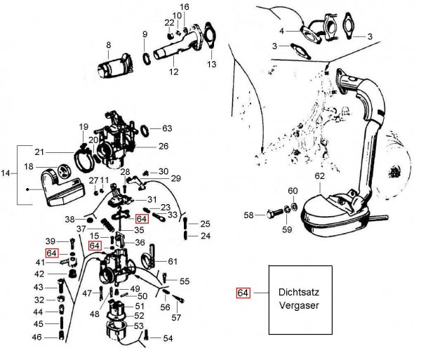 Motor Vergaser - Vespa PK 50ccm 2T AC 1983- V5X1T