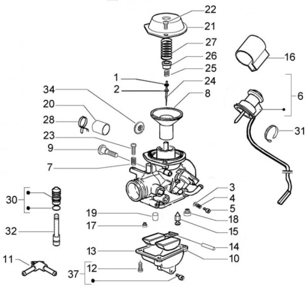 Motor Vergaserkomponenten Walbro - Vespa GT 125ccm 4T LC 2004- ZAPM3110000001001